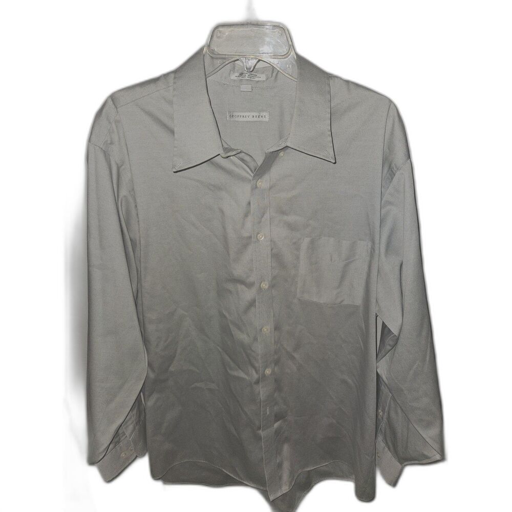 Geoffrey Beene Fitted Sateen Gray Dress Shirt Sz 18 - Picture 1 of 3